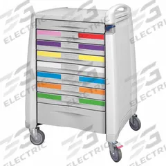 CAPSA HEALTHCARE Emergency Cart: Polymer, (1) Swivel with Brake/(3) Swivel, Cream, Cream, 9 Drawers (MPN AM-EM-STD-PED). Key specifications — Material: Polymer; Drawer Color: Cream; Brand: CAPSA HEALTHCARE; Caster/Wheel Configuration: (1) Swivel with Brake; Cabinet Color: Cream.