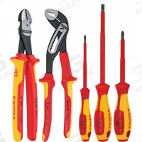 KNIPEX Insulated Tool Kit: Insulated, 5 Total Pcs, Drivers and Bits/Pliers (MPN 9K 98 98 20 US). Key specifications — attr541600: (1) Tongue and Groove Pliers; attr541603: None; attr541599: None; attr541604: None; attr541515: KNIPEX; attr548994: (1) Phillips Screwdriver.