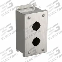 HAMMOND Push Button Enclosure: 30mm, 2 Holes, 304 Stainless Steel, NEMA 3R/4/4X (MPN 1435SSB). Key specifications — attr211299: HAMMOND; attr1043605: Washdown-Corrosion-Resistant.
