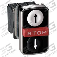 SCHNEIDER ELECTRIC Multihead Operator: Non-Illuminated, 3 Button, Extended Profile (MPN ZB4BA71124). Key specifications — attr211308: SCHNEIDER; attr1026606: Momentary/Momentary/Momentary; attr1026618: Stop; attr1026638: XB4; attr1063632: Metallic.