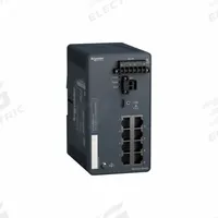 SCHNEIDER ELECTRIC Ethernet Switch: Managed, DIN Rail, 8 Ports, RJ45, 10/100 Base-TX, IP30 (MPN MCSESM083F23F0). Key specifications — Port Type: RJ45; Manufacturer Part Number: MCSESM083F23F0; Brand: SCHNEIDER; Features: High Network Availability with the Support of Different Ring Protocols or Functions; IP Rating: IP30; Maximum Input Voltage: 24V DC; Mounting Location: DIN Rail; Network Interface: 10/100 Base-TX.