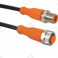 Cordset: M12 Male Straight X M12 Female Straight, 5 Pins, Black, PUR, 2 m Cable Lg, 22 AWG Wire Size (MPN EVC013). Key specifications — Cable Jacket Color: Black; End 1 Gender: Male; End 1 Mounting Orientation: Straight; End 2 Gender: Female; End 2 Mounting Orientation: Straight; End 2 Connection Type: M12; IP Rating: IP68; Brand: IFM.