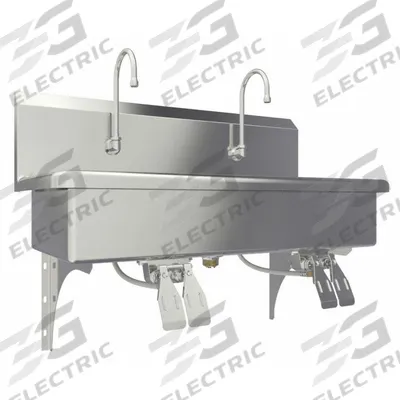 SANI-LAV Wash Station: 2 Stations, 8 in Bowl Dp, 37 in Bowl Lg, 16 1/2 in Bowl Wd - Two-Station Wall-Mounted Wash Stations with Faucets