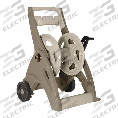 SUNCAST Garden Hose Reel: 175 ft (5/8 in I.D.), 15 in Reel Dia, Tan, 2 Wheels - Plastic Garden Hose Carts