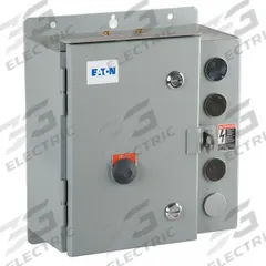 EATON NEMA Magnetic Motor Starter: Non-Reversing, 3 Poles, NEMA Size 0, 18 A, 240V AC Coil (MPN ECN0502BAA-R63/CL30). Key specifications — attr211388: EATON; attr951451: 1NO/1NC; attr951453: 220/240V AC; attr951489: Three; attr984425: 1NO/1NC; attr984429: Pilot Light; attr997361: None (Not Applicable to Electronic Overloads).