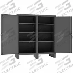 DURHAM MFG Storage Cabinet: 60 in x 24 in x 66 in, 6 Adj Shelves, 2 Doors, Legs, Gray, Assembled (MPN HDDS246066-6S95). Key specifications — Brand: DURHAM MFG; Base Type: Legs; Cabinet Color: Gray; Frame Assembled: Assembled.