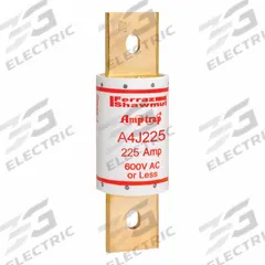 MERSEN Fuse: A4J Series, Class J, Blade Body, Fast-Acting, 225 A, 600 V AC, 300 V DC, Non-Indicating (MPN A4J225). Key specifications — Series: A4J; Brand: MERSEN.