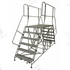 COTTERMAN Mobile Work Platform: 5 ft Platform Ht - Max, 36 in x 60 in, Steel, 800 lb Load Capacity (MPN 6DWP3660RA3B4CC1P6). Key specifications — Folding: Not Foldable; Mobility: Rolling; Components Included: Rubber Foot Pads; Use Location: Indoor; Brand: COTTERMAN; Color: Gray; Height Adjustability: Fixed Height; Includes Handrails: Handrails Included.