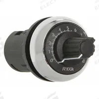 EATON Potentiometer: 22 mm Panel Mounting Size, 47,000 ohm Max Resist Rating, Series M22 (MPN M22M-R47K-RH). Key specifications — Manufacturer Part Number: M22M-R47K-RH; Series: M22; Brand: EATON; Includes Dial Plate: Dial Plate Included; Knob Style: Oversized; Bezel Style: Metallic (Chrome).