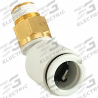 SMC Push-Fit Elbow Fitting: 8 mm OD x 1/4 in OD Size, Push-to-Connect x BSPT, Brass, White (MPN KQ2K08-02AS). Key specifications — Brand: SMC; Thread Size A: 1/4".
