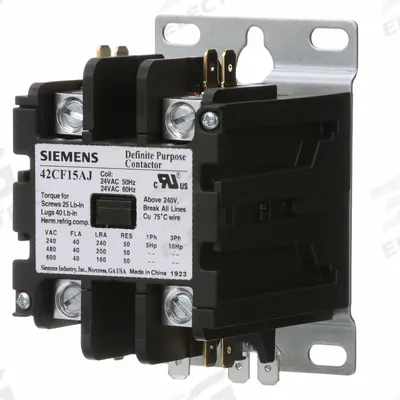 Siemens Definite Purpose Contactor: 2 Poles, 277V AC, 40 A, Non-Reversing - Non-Reversing Definite Purpose Contactors