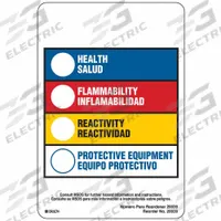 BRADY HMIG Label: 5 7/8 in Ht, 4 in Wd, Polystyrene, Adhesive, 4 in x 5 7/8 in, 100 PK (MPN 20039LS). Key specifications — Material: Polystyrene.