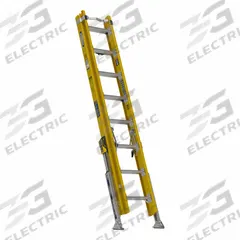 WERNER Extension Ladder: 16 ft Ladder Size, Fiberglass, 375 lb Load Capacity, 56 lb Wt, 2 Sections (MPN D7116-2VL). Key specifications — Color: Yellow; Brand: WERNER; Included Features: Bubble Level; Removable Fly: Removable.