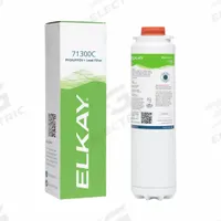 ELKAY Quick-Connect Water Filter: 1 micron, 1.1 gpm, 2,250 gal, 11 5/8 in Overall Ht (MPN 71300C). Key specifications — Filter Media: Carbon; Reduces: Particulates; Brand: ELKAY.