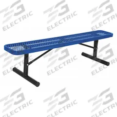 ULTRASITE Outdoor Bench: Extra Heavy-Duty, 72 in Overall Lg, 18 1/4 in Overall Ht, Blue, Black (MPN 942P-V6-Blue). Key specifications — Manufacturer Part Number: 942P-V6-Blue; Brand: ULTRASITE; Frame Color: Black; Product Type: Outdoor Bench; Seat Color: Blue; Series: Extra Heavy-Duty.