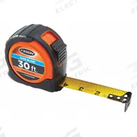 KESON Tape Measure: Nonmagnetic Single Hook Tip, 30 ft, Plastic with Rubberized Grip, Black (MPN PG1830WIDEV). Key specifications — attr935324: KESON; attr942259: Black; attr935326: Finger Brake; attr935328: 1/16 in; attr935329: Inches; attr935337: SAE; attr936607: Manual Lock; attr972446: Inch.