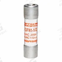 MERSEN Fuse: GFN Series, Midget, Time-Delay, 1.5 A, 250 V AC, 13/32 in x 1 1/2 in, Indicating (MPN GFN1-1/2). Key specifications — Series: GFN; Brand: MERSEN.