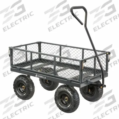 GORILLA cart: 600 lb Cap, 34 in L x 18 in W x 12 13/16 in H Deck, D-Shaped - Flow-Through High-Volume Side-Panel Metal Deck Trucks