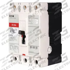 EATON Molded Case Circuit Breaker: 150 A Amps, 65kA at 240V AC, Fixed, ABC, Load Side Lug, Std, ED (MPN ED3150). Key specifications — attr217792: ED; attr196056: 65kA at 240V AC; attr196057: Fixed; attr196058: ABC; attr196059: Load Side Lug; attr196061: 225A/F.