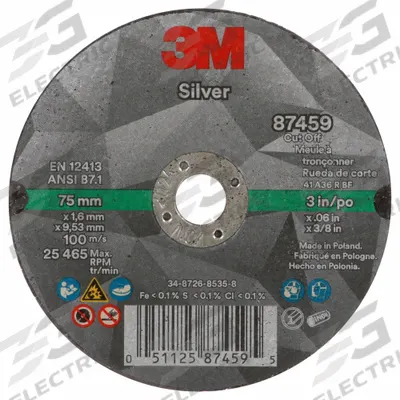3M Abrasive Cut-Off Wheel: Type 1, 3" x 0.06" x 3/8", Ceramic, 36 Grit - Cool-Cutting Cut-Off Wheels for Carbon & Stainless Steel