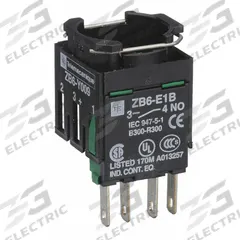 SCHNEIDER Contact Block: 16 mm Panel Mounting Size, 1NO, Momentary, ZB6 Series, Faster Connector (MPN ZB6Z1B). Key specifications — Switch Action: Momentary; Terminal Connection Type: Faster Connector; Brand: SCHNEIDER; Compatible with Series: ZB6.