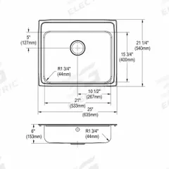 JUST MANUFACTURING Bowl Drop-In Sink: 25 in Overall Lg, 21 1/4 in Overall Wd, 6 in Bowl Dp, 1 Bowls (MPN SLFADA2125A604-J). Key specifications — Brand: JUST MANUFACTURING; Color Family: Silver/Gray.