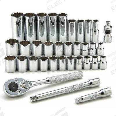 PROTO Socket Wrench Set: 3/8 in Drive, 34 Piece, 12-Point - SAE & Metric Socket Sets with Drive Tools