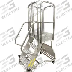 COTTERMAN Rolling Ladder: 10.8 ft Platform Ht, Partially Assembled, Foot-Activated Step Lock (MPN WMXS13R54A3FGP3NT). Key specifications — Brand: COTTERMAN; Color: Gray; Handrail Configuration: Double Handrails.