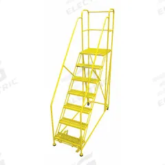 COTTERMAN Work Platform: 5 ft Platform Ht - Max, 24 in x 24 in, Steel, 800 lb Load Capacity (MPN 7WP2424RA3B4B8AC2P6). Key specifications — Folding: Not Foldable; Mobility: Rolling; Components Included: Rubber Foot Pads; Use Location: Indoor; Brand: COTTERMAN; Color: Yellow; Height Adjustability: Fixed Height; Includes Handrails: Handrails Included.