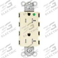 HUBBELL Receptacle: Hospital Grade Fed. Spec., Decorator Duplex, 5-20R, Ivory, 125V AC, 20 A (MPN SNAP2182ITRA)