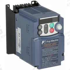 FUJI ELECTRIC Variable Frequency Drive: In Phase Single, Out Phase Three, 1 hp, No Bypass, Heat Sink (MPN FRN0006C2S-7U). Key specifications — Style: Heat Sink; Color: Black/Blue/Gray; Output Voltage: 200-240V AC; Output Phase: Three.