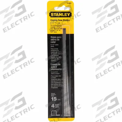 STANLEY Coping Saw Blade: 6 1/4 in Blade Lg, Steel, 15, 1/4 in Blade Wd - Coping Saw Blades