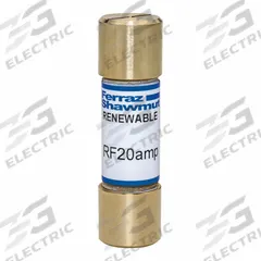 MERSEN Fuse: Class H, RF Series, Fast-Acting, 20 A, 250 V AC, Non-Indicating (MPN RF20). Key specifications — Manufacturer Part Number: RF20; Brand: MERSEN; Series: RF.