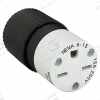 BRYANT Straight Blade Connector: 6-15R, 250V AC, 15 A, 2 Pole, 3 Wire, Black/White (MPN BRY5669NC)