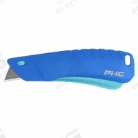 PACIFIC HANDY CUTTER, INC Safety Knife: 5 1/2 in Overall Lg, Textured, 3/4 in Overall Wd, Plastic (MPN E12304-4). Key specifications — attr307884: Slide Release Button; attr307885: Carbon Steel Standard Tip; attr307882: Blue; attr307878: Textured; attr307881: Plastic; attr324892: PACIFIC HANDY CUTTER, INC.