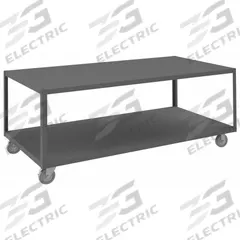 DURHAM MFG Work Table: Fixed Ht, Steel, 72 in x 36 in, 1,200 lb Overall Load Capacity (MPN HMT-3672-2-95). Key specifications — Unit Type: Not Expandable or Modular; Assembly: Fully Assembled; Wheel Material: Phenolic; Frame Material Finish: Powder Coated; Mobility: Casters; Height Adjustability: Fixed Height; Frame Construction: Welded Only; Brand: DURHAM MFG.