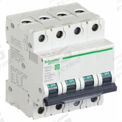 SCHNEIDER Supplementary Protector: 40 A Amps, 10kA at 240V AC, Screw Clamp - C-Curve, 4-Pole UL1077 DIN Rail-Mount Supplementary Protectors