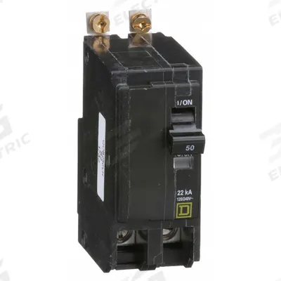 SQUARE D Miniature Circuit Breaker: 50 A, 120/240V AC, Single Phase, 22kA at 120/240V AC - QOB Series, Bolt-On Square D Miniature Circuit Breakers
