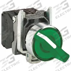 SCHNEIDER Selector Switch: 22 mm Panel Mounting Size, 2 Positions, Short Lever, 1NO/1NC, Metallic (MPN XB4BK123B5). Key specifications — AC Contact Rating: 1.2 A @ 600 V; Action: Maintained/Maintained; Cam: No Cam Included; DC Contact Rating: 0.1 A @ 600 V; Hazardous Location Specification: Not Rated; Operator Head Material: Plastic; Operator Head Type: Short-Handled Knob; Operator Illumination: Illuminated.