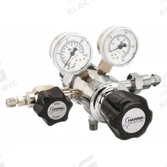 HARRIS High Purity Gas Regulator: Two Stage, CGA 500 Inlet, 1/8" Tube Outlet, 125 psig (MPN KH1125). Key specifications — Brand: HARRIS; Manufacturer Part Number: KH1125; Diaphragm Material: 302 Stainless Steel; Outlet Connection: 1/8" Tube; Inlet Connection: CGA 500.