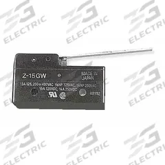 OMRON Snap Action Switch: Hinge Lever Actuator, 1NO/1NC, Solder (MPN Z-15GW). Key specifications — AC Contact Rating: 15 A @ 250 V; Electrical Connection: Solder; Series: Z; Brand: OMRON.