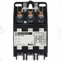 SQUARE D Definite Purpose Contactor: 3 Poles, 208-240V AC, 75 A, Non-Reversing (MPN 8910DPA73RV09). Key specifications — Brand: SQUARE D; Coil Voltage: 220/208-240V AC; Contactor Style: HVACR Definite Purpose Contactor; Terminal Connection Type: Quick-Disconnect Terminals; Maximum Voltage Rating: 600V AC; Series: 8910 Series Type DPA; Phase: Three; Main Pole Contact Form: 3NO.