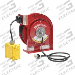 REELCRAFT Extension Cord Reel: Ratchet Lock, 45 ft Cord Lg, 12 AWG, SJEOOW, 5-20R Cord Lg, 5-20P (MPN L 4545 123 7B). Key specifications — Retractable Cord Ending NEMA Configuration: 5-20R; Feeder Cord Ending NEMA Configuration: 5-20P; Brand: REELCRAFT.