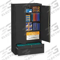 TENNSCO Lateral File Drawer Cabinet: 36 in x 18 in x 66 in, Recessed Pull Handle & Keyed, Leveling (MPN DWR-6618BK). Key specifications — Cabinet Color: Black; Method of Construction: Welded; Base Type: Leveling; Assembled: Assembled; Mobility: Stationary; Adjustable Shelves: Adjustable; Cabinet Material: Steel; Brand: TENNSCO.