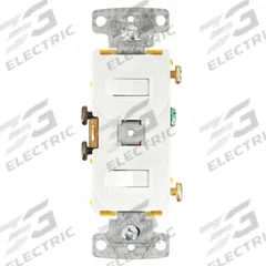 BRYANT Wall Switch: Toggle Switch, Single Pole/Double Throw, Maintained, White, 120V AC, 15 A (MPN BRYRC101W). Key specifications — Illuminated: No.
