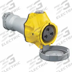 HUBBELL Pin and Sleeve Connector: Yellow, 125V AC, Three Phase, 60 A, 2 Pole, 3 Wire, IEC Grounding (MPN HBLS360C4W). Key specifications — Brand: HUBBELL.