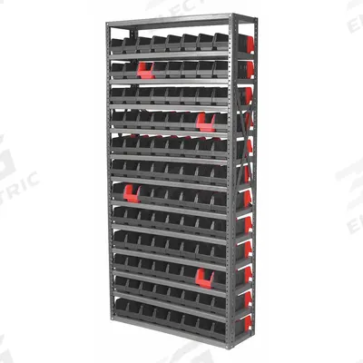 AKRO-MILS Bin Shelving: 36 in x 12 in x 79 in, 1 Sided, 96 Bins, Open, Indicator Bin - Metal Stationary Bin Shelving with Open-Front Bins