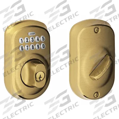 SCHLAGE RESIDENTIAL Trim Keypad Deadbolt: 1 3/4 in Door Thick - Max, Push Button, Brass (MPN BE365 PLY 609) - Mechanical Keyless Access Deadbolts