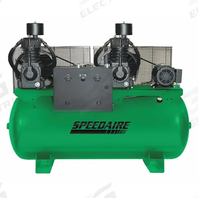 SPEEDAIRE Electric Air Compressor: 7.5 hp, 2 Stage, Horizontal, 120 gal, 50.2 cfm - Duplex Stationary Electric Air Compressors
