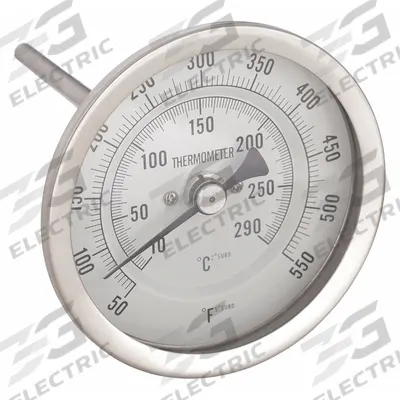 APPROVED VENDOR Dial Thermometer: 50°F to 550°F /10°C to 290°C, 4 in Stem Lg - Back-Mount Fixed-Angle Thread-Mount Dial Thermometers